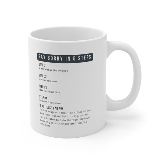 Say Sorry In 5 Steps | Funny Coffee Mug | 11oz